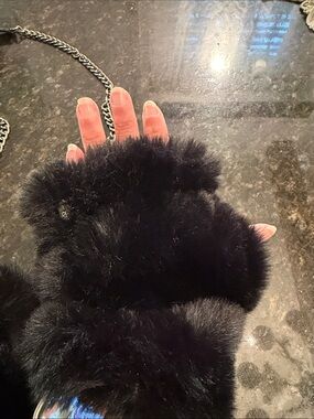 Kurt Geiger Black Faux Fur Fingerless Gloves